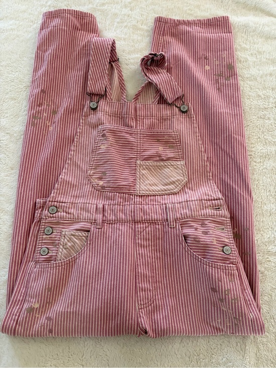 Free People Pants - Free people rose and white striped overalls with splatters